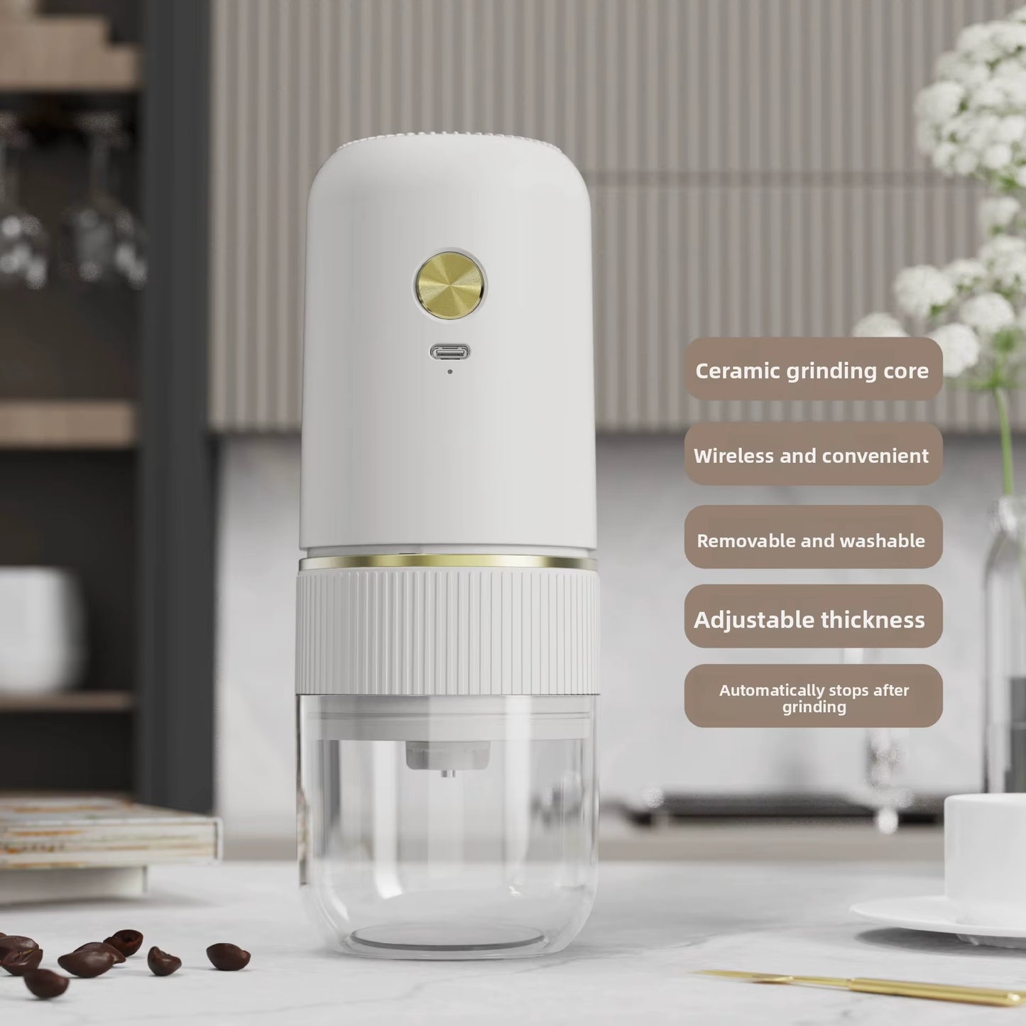 Electric Italian-Style Hand-Brewed Coffee Bean Grinder Adjustable Coarseness Small Household Conical Burr Grinder Plastic