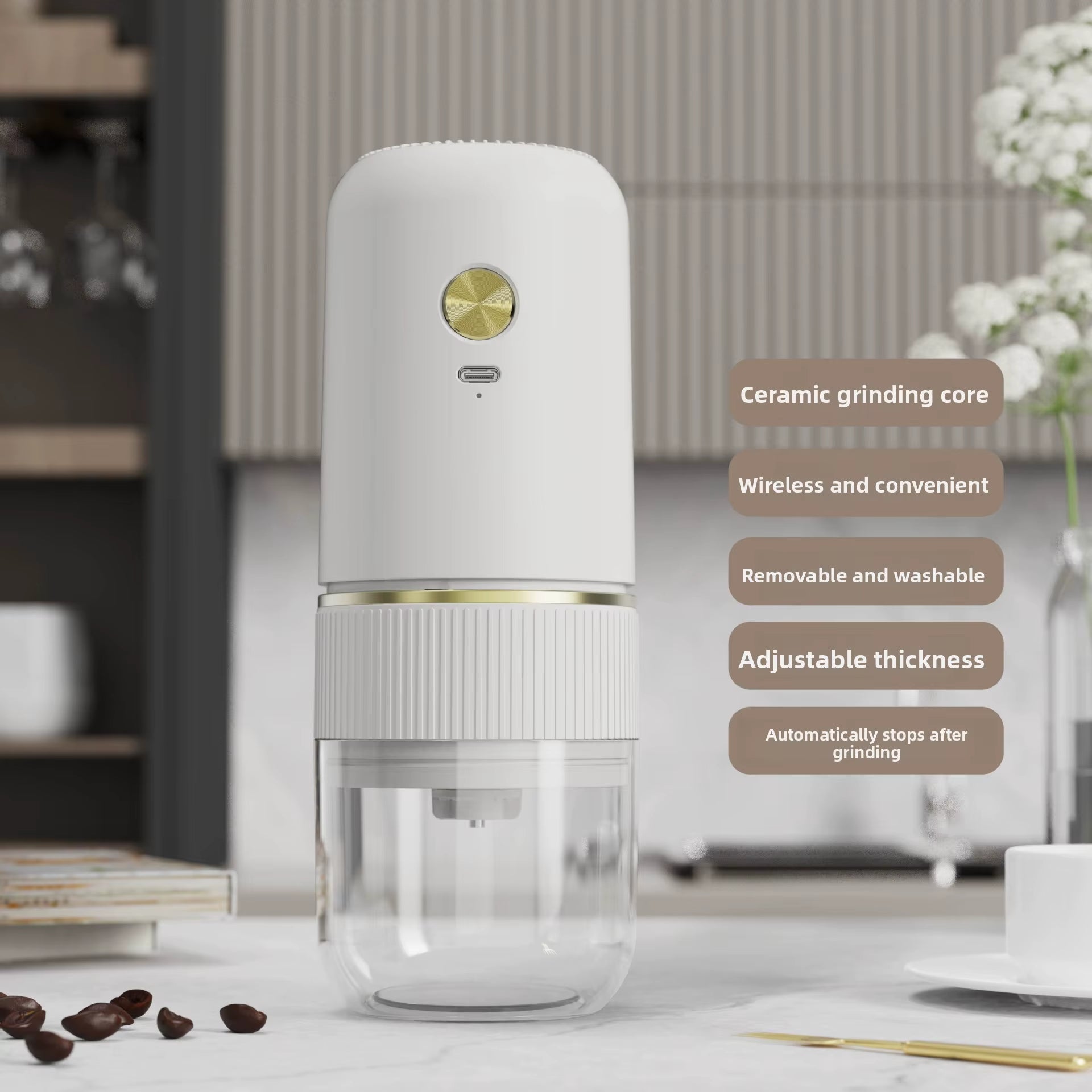 Electric Italian-Style Hand-Brewed Coffee Bean Grinder Adjustable Coarseness Small Household Conical Burr Grinder Plastic
