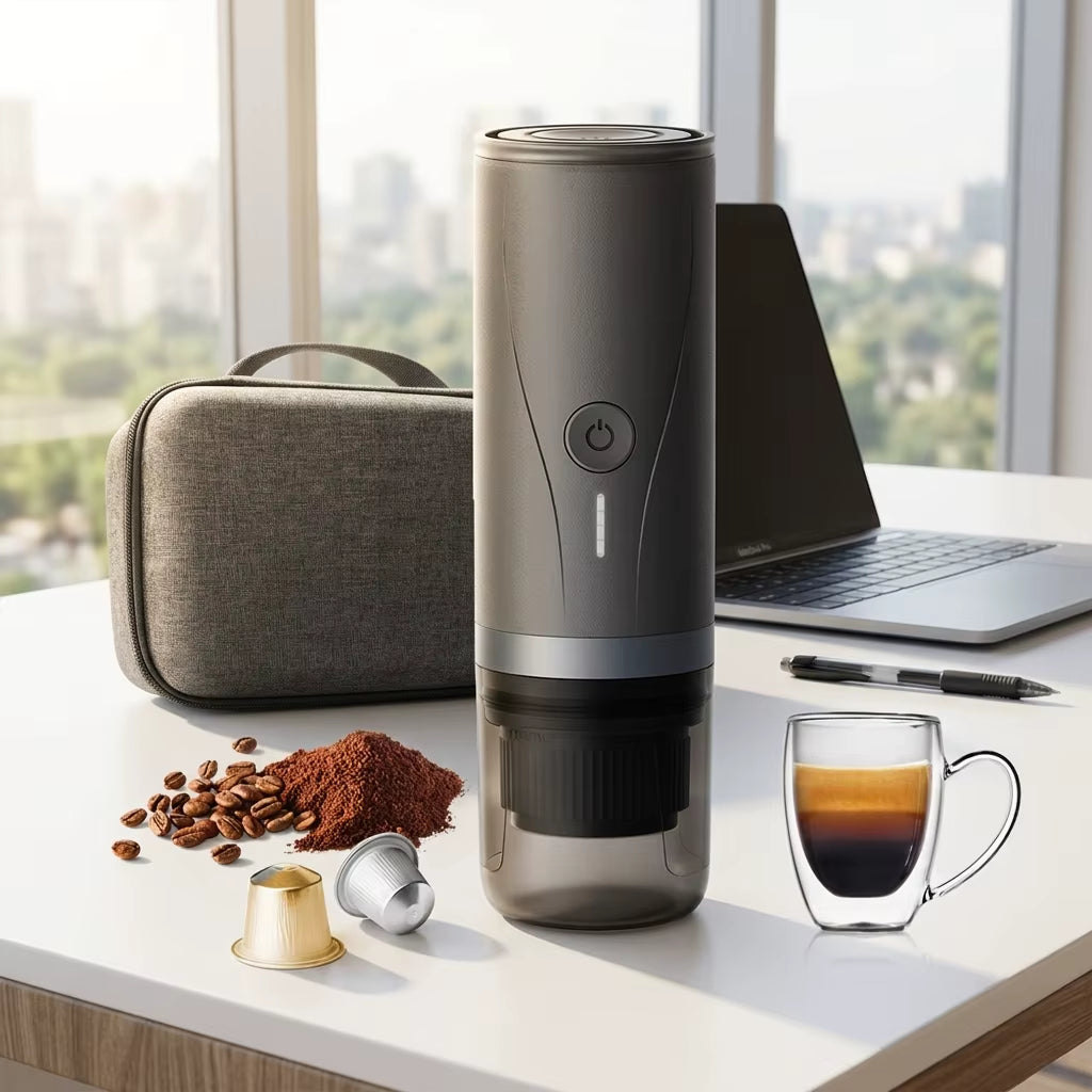 Commercial Portable Espresso and Cappuccino Coffee Maker with USB and Car Battery Compatibility, 5V, ABS Construction