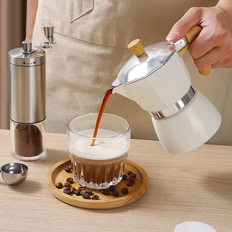 High-Grade Moka Pot Hand Coffee Maker with Double Valve Manual Power Source Gift for Coffee Lovers Coffee Bean Grinder