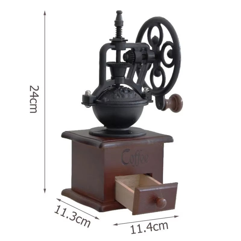 Manual Wooden Coffee Grinder - Retro Ferris Wheel Hand Crank Coffee Mill for Kitchen Use