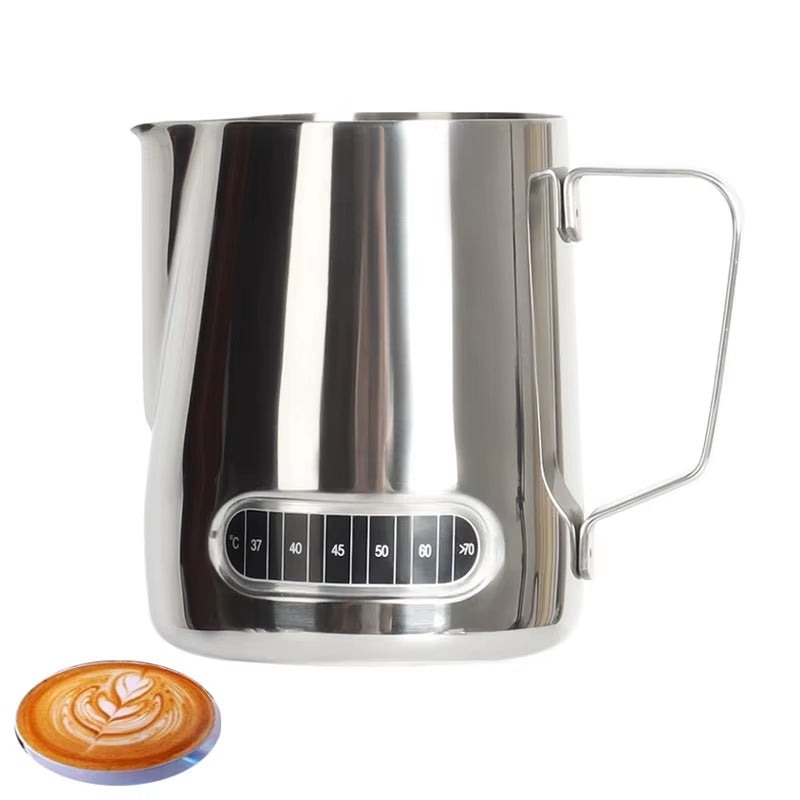 Stainless Steel Milk Frothing Pitcher with Precision Spout - Professional Grade Measuring Cup for Coffee Art