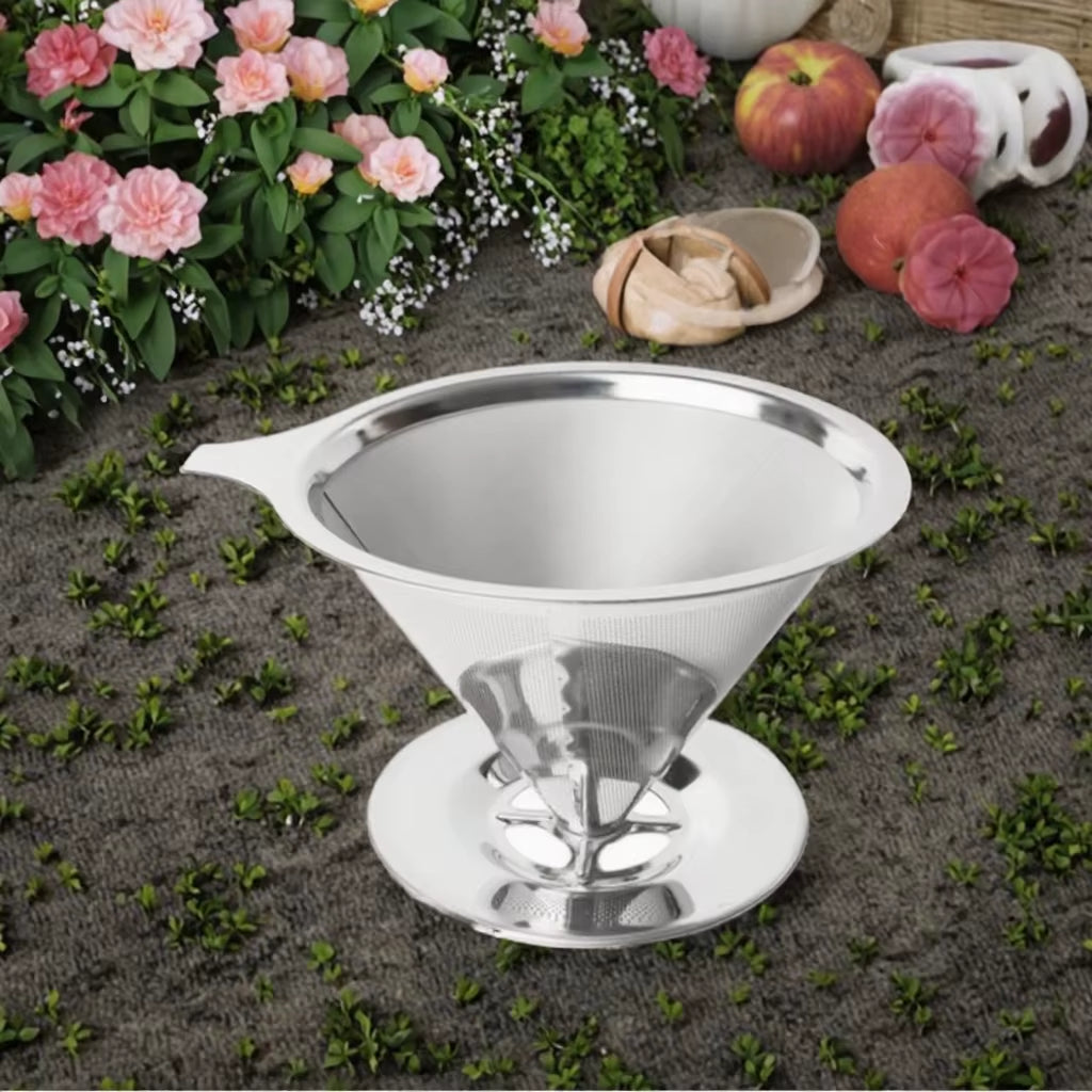 Portable American-Style Stainless Steel Coffee Filter Pour-Over Funnel with Reusable Mesh Basket - 300ml Capacity for Drip Tea Brewing in the Kitchen