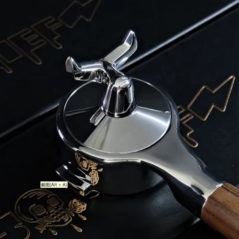 Portafilter with Walnut Handle and Interchangeable Bottom (Bottomless & Spouted) - E61 Espresso Barista Tools