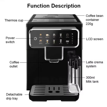 15 Bar Super Automatic Espresso Machine, 120V Smart Coffee Maker with Grinder & Milk Frother, Touch Screen, 1.5L Tank, Silver
