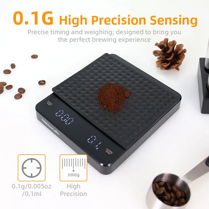 Alikisscafe Professional Digital Coffee Scale with Timer - Rechargeable USB Scale with Precision Mat (0.1g Accuracy)
