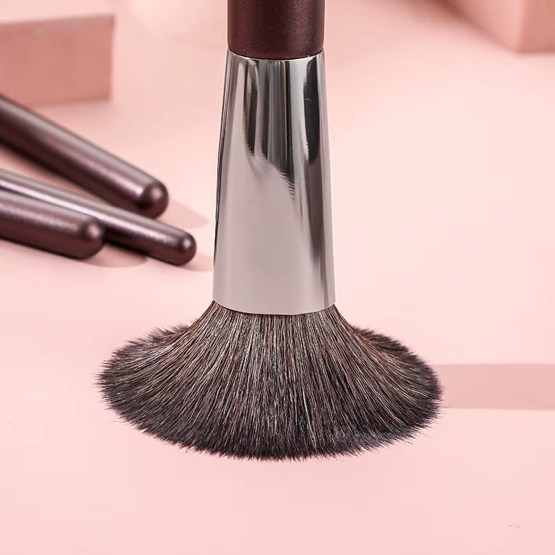 Premium Mini Coffee Makeup Brush Set with Goat Hair in Travel Bag - Fluffy Facial Brushes from Private Label Factory for Direct Wholesale Supply