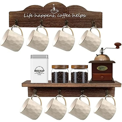 Set of 2 Farmhouse-Style Coffee Mug Holders for Kitchen Wall - Organizer and Display Solution for Coffee Stations and Office Decor