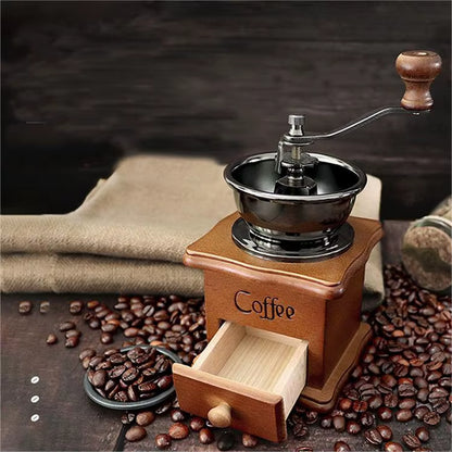 Manual Ceramic Core Coffee Grinder with Retro Beech Wood Design for Cafés