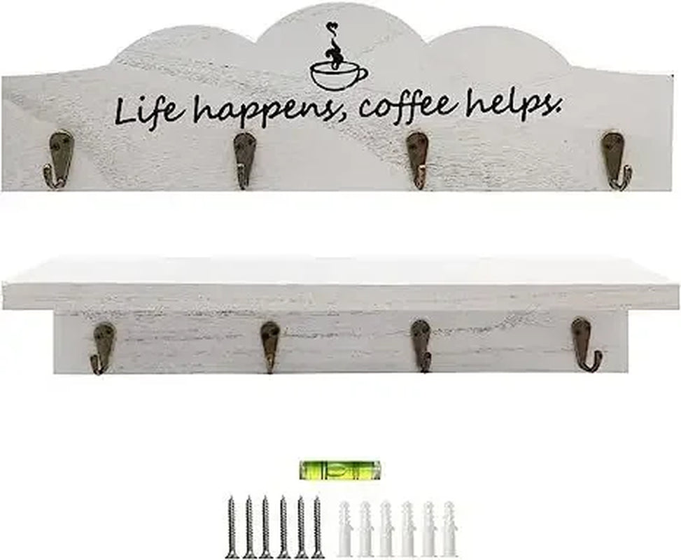 Set of 2 Farmhouse-Style Coffee Mug Holders for Kitchen Wall - Organizer and Display Solution for Coffee Stations and Office Decor