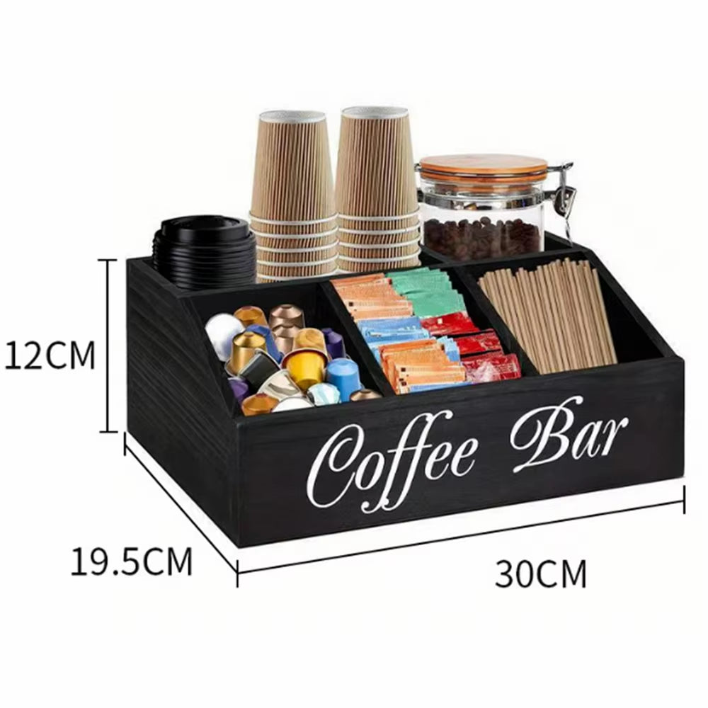 Modern Minimalist Wooden Coffee Cup and Teabag Storage Box with Dividers for Office Desktop Organization