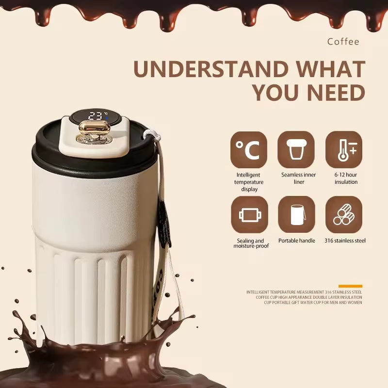 Insulated Stainless Steel Vacuum Tumbler with Temperature Display - Custom OEM/ODM Logo Options Available