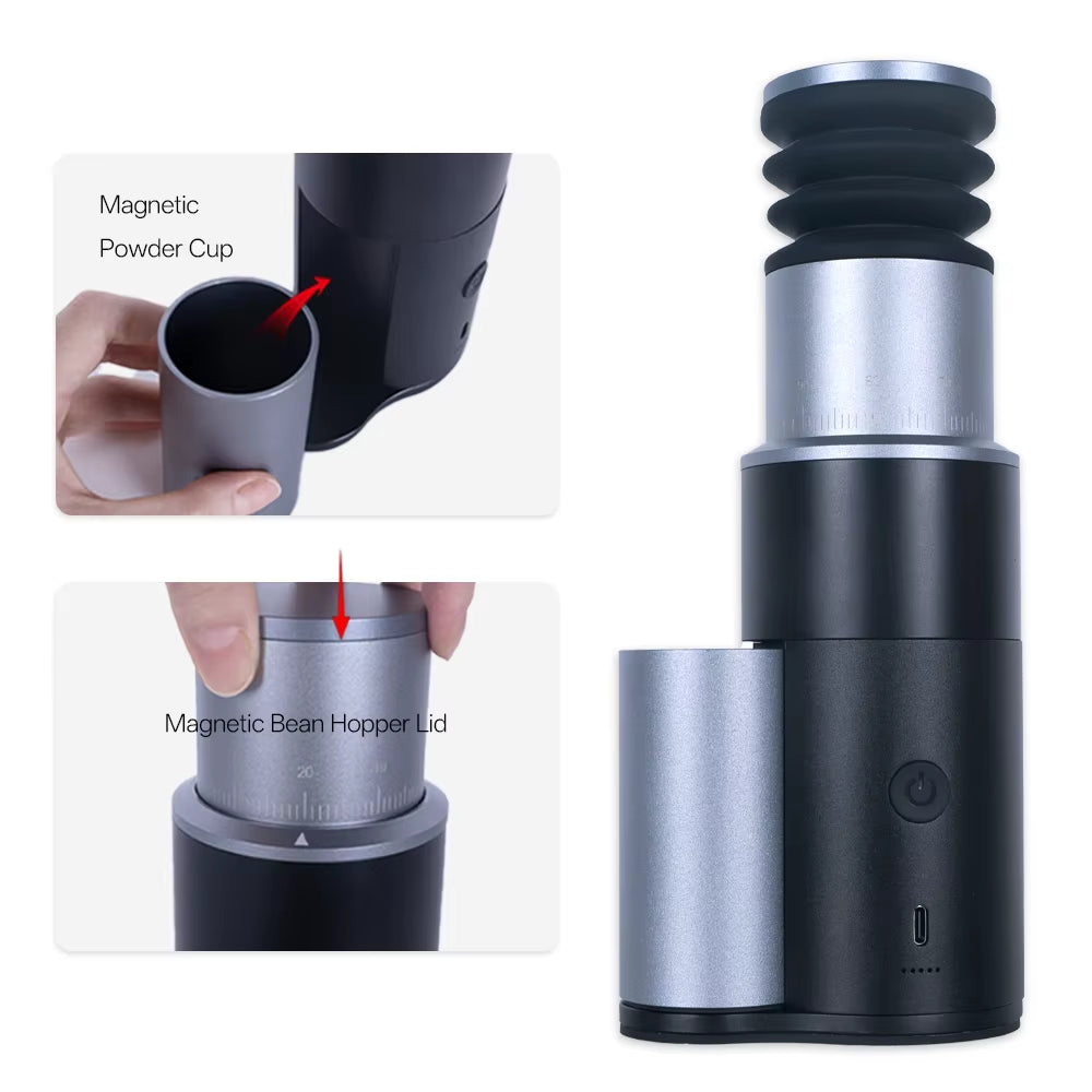 Portable Rechargeable 38mm Conical Burr Coffee Grinder with USB Type-C Charging for Espresso and Pour-Over Coffee