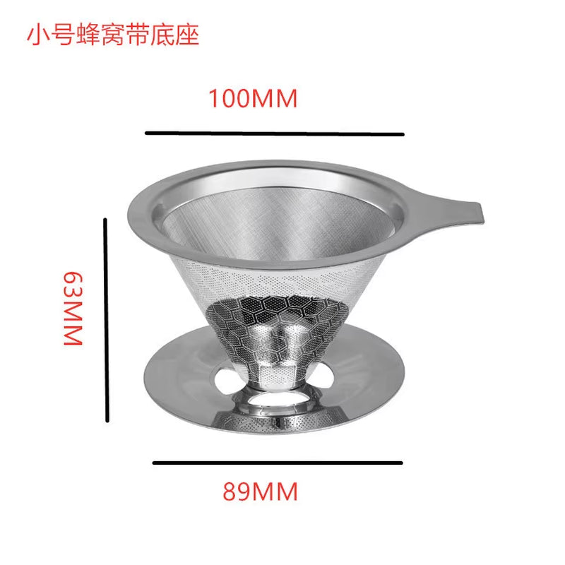 Portable American-Style Stainless Steel Coffee Filter Pour-Over Funnel with Reusable Mesh Basket - 300ml Capacity for Drip Tea Brewing in the Kitchen