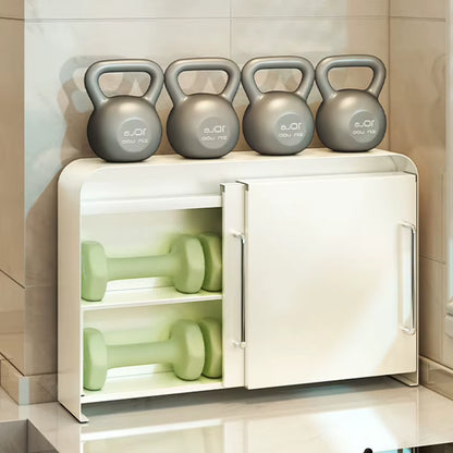 Double-Layer Metal Kitchen Organizer Rack for Tableware and Spices with Side Pull Door Storage