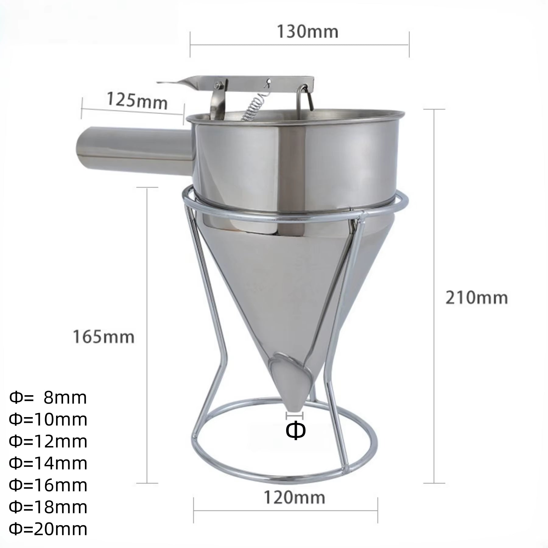 Tecfd 1.2L Stainless Steel Battery Dispenser Funnel Model HF1.2 with Stand and Manual Control Lever for Decorative Use