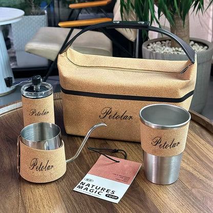 High-End Light Luxury Retro Brushed/Polished Hand-Brewed Coffee Pot Gift Set Custom Hand-Cranked Grinder Outdoor Coffee Set