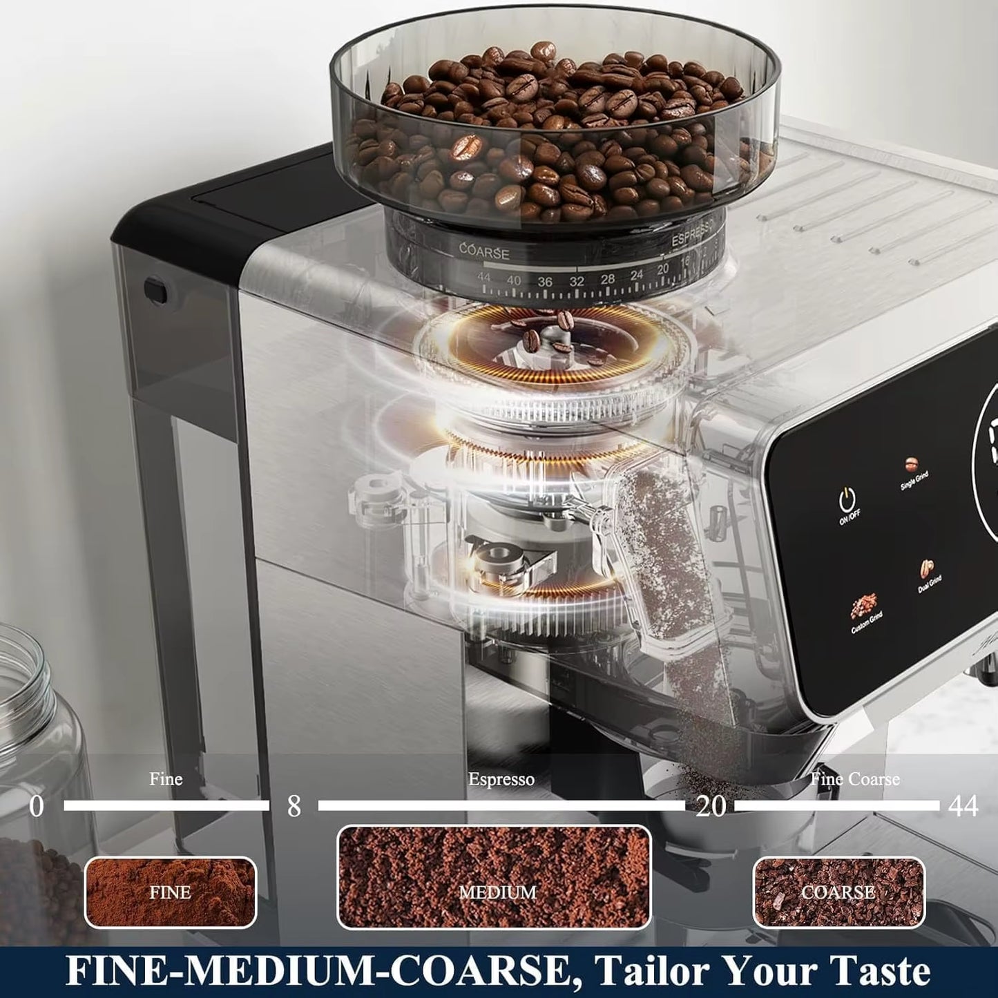 CAFELFFE MK-903 Espresso Machine with Integrated Grinder, Milk Frother, Cold Extraction, Touchscreen Control, 1500W - Ideal for Home and Office Use