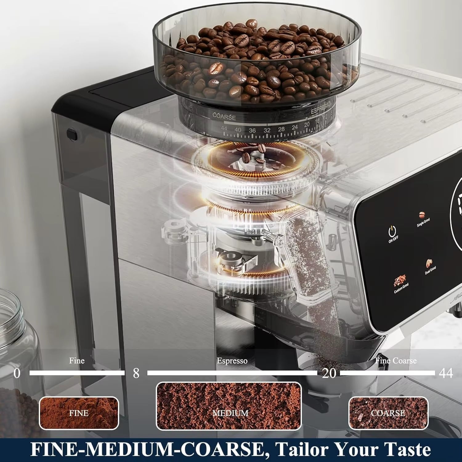 CAFELFFE MK-903 Espresso Machine with Integrated Grinder, Milk Frother, Cold Extraction, Touchscreen Control, 1500W - Ideal for Home and Office Use