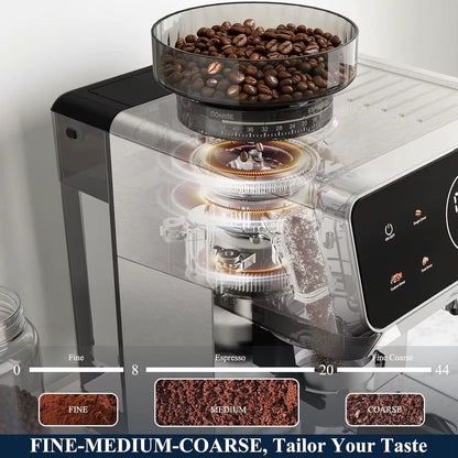 CAFELFFE MK-903 Espresso Machine with Integrated Grinder, Milk Frother, Cold Extraction, Touchscreen Control, 1500W - Ideal for Home and Office Use