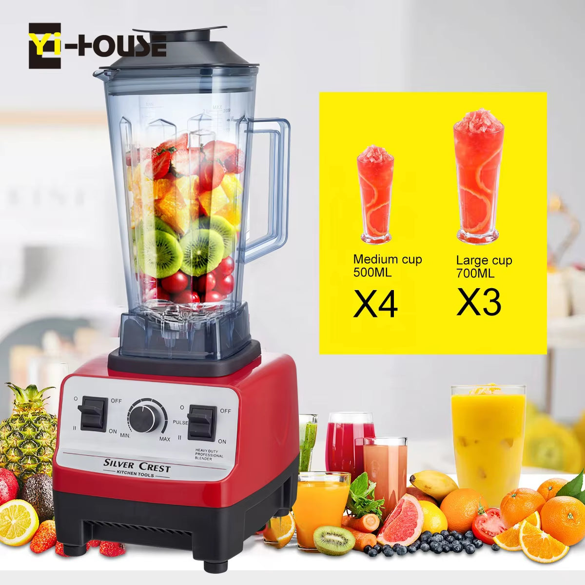 High-Power 5500W Commercial Blender and Juicer with 2L Capacity