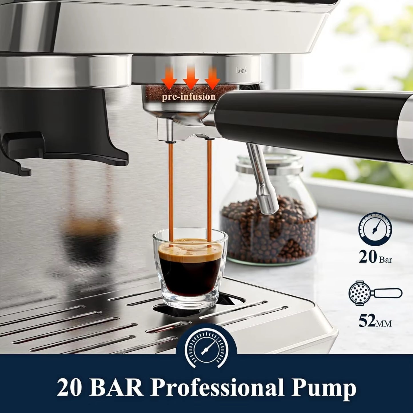 CAFELFFE MK-903 Espresso Machine with Integrated Grinder, Milk Frother, Cold Extraction, Touchscreen Control, 1500W - Ideal for Home and Office Use