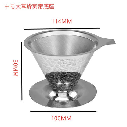 Portable American-Style Stainless Steel Coffee Filter Pour-Over Funnel with Reusable Mesh Basket - 300ml Capacity for Drip Tea Brewing in the Kitchen
