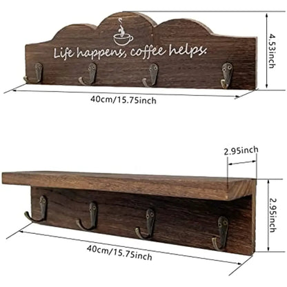 Set of 2 Farmhouse-Style Coffee Mug Holders for Kitchen Wall - Organizer and Display Solution for Coffee Stations and Office Decor