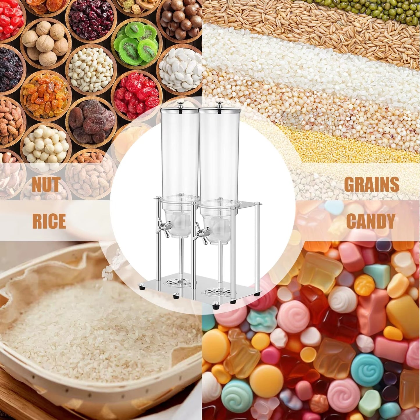 Stainless Steel Grain and Cereal Dispenser - Coffee Bean Storage Container (3.5L, 7L, 10.5L)