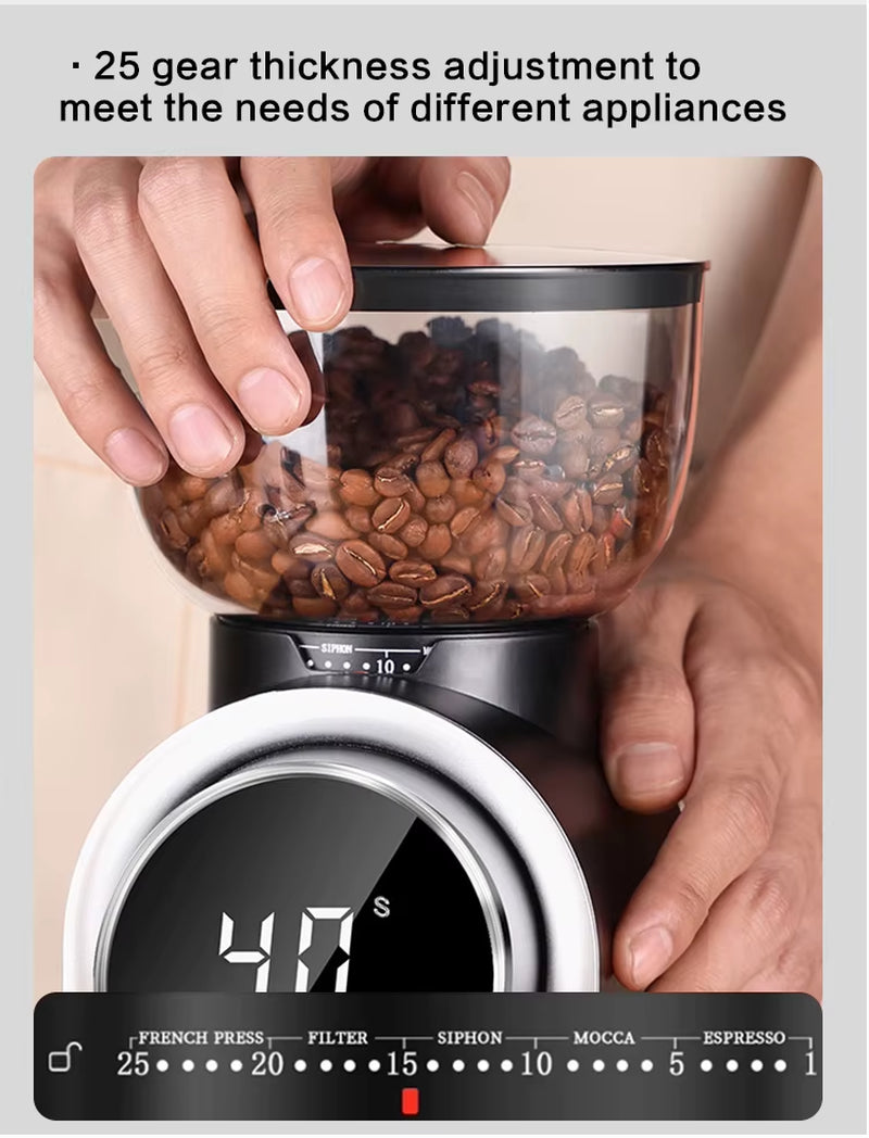 Electric Coffee Bean Grinder - Adjustable Fineness Mill for Espresso and Pour-Over Brewing, Compact Design for Home Use