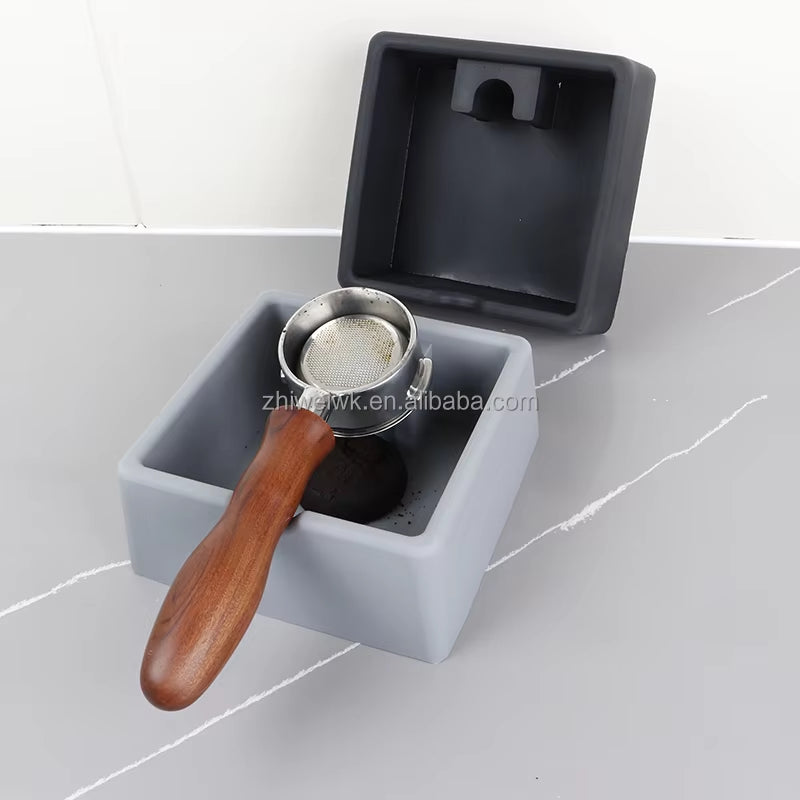 New Design Square Fully Silicone Silent Coffee Bin Coffee Knock Box for Espresso Coffee