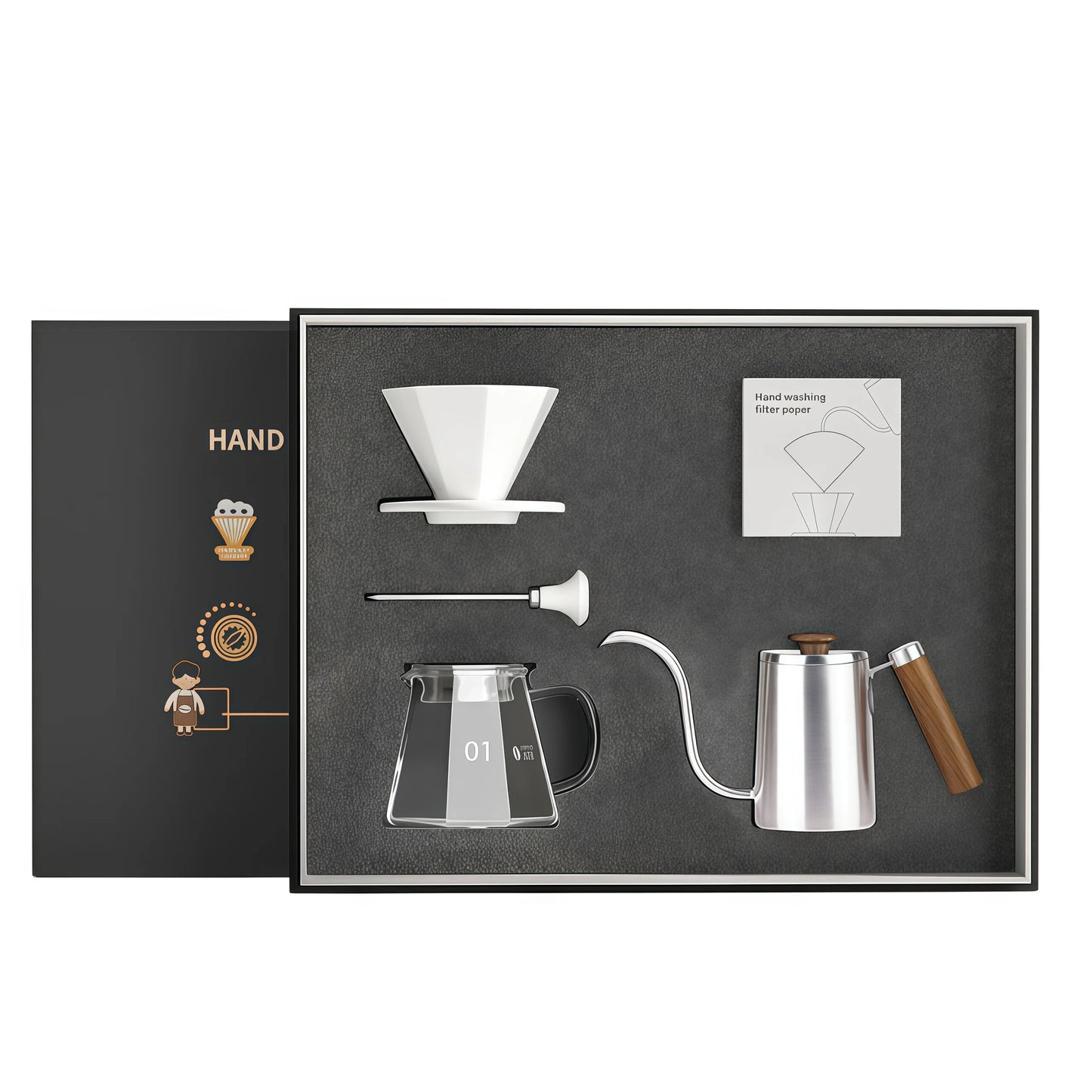 Hand Brew Coffee Gift Set with Dripper Kettle and Filter for Home Baristas and Coffee Lovers