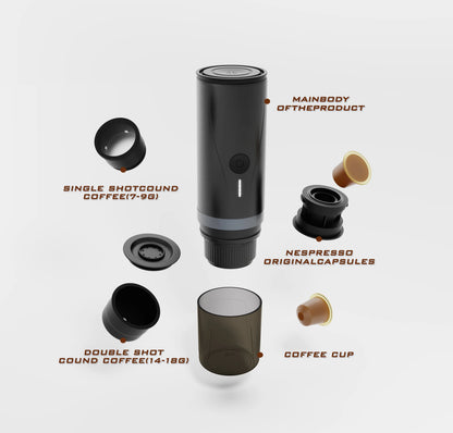 Commercial Portable Espresso and Cappuccino Coffee Maker with USB and Car Battery Compatibility, 5V, ABS Construction