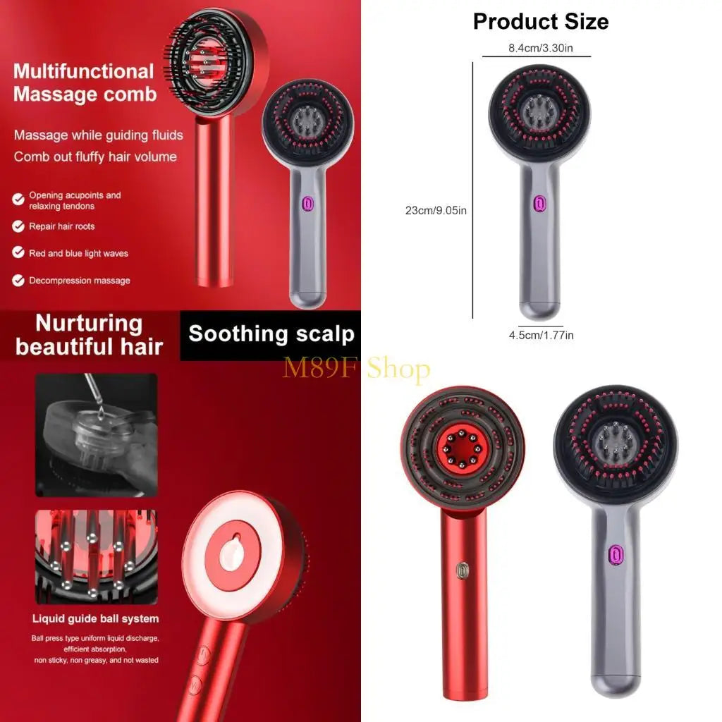 M89F Vibrating Microcurrent Scalp Massager Comb for Women - Hair Growth Stimulator and Oil Application Brush