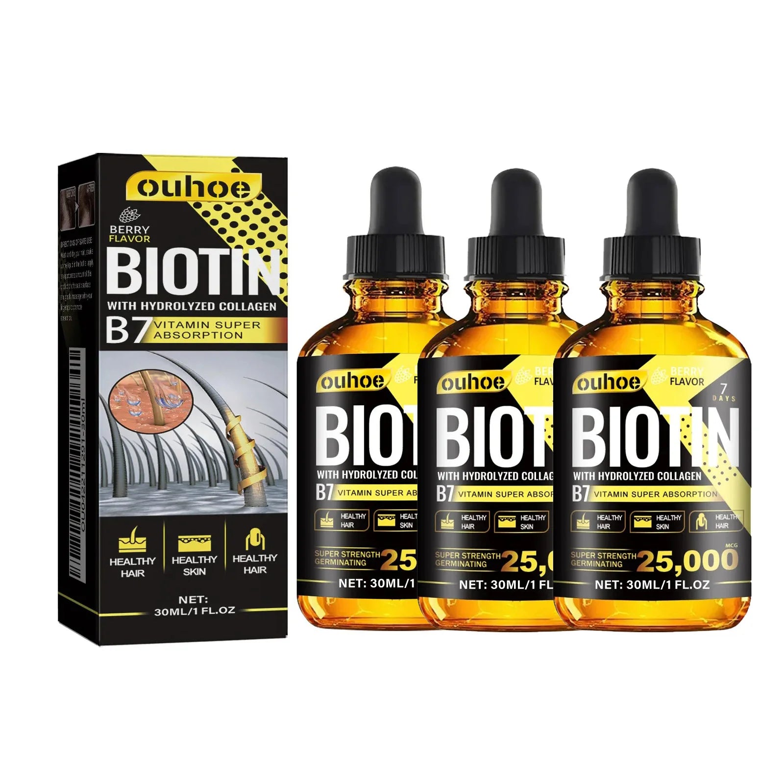 Collagen B7 Vitamin Hair Growth Essential Oil - Scalp Treatment Set for Optimal Hair Nourishment and Loss Prevention for Men and Women