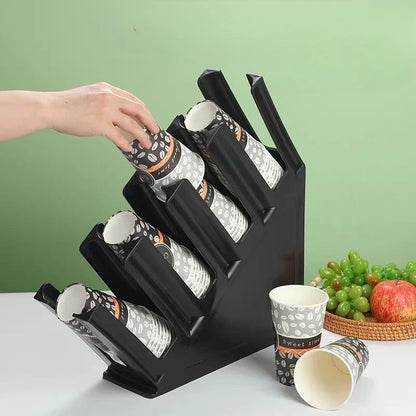 WOOJACK 4-Grid Slanted Cup Holder for Countertops - Versatile Dispenser and Lid Storage Rack for Coffee, Milk, and Tea Shops, Suitable for Home and Commercial Use