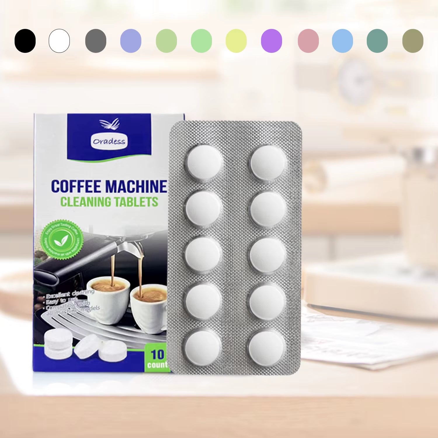 Oradess Espresso Machine Cleaning Tablets with Lemon Extract for Efficient Oil Residue Removal and Quick Descaling