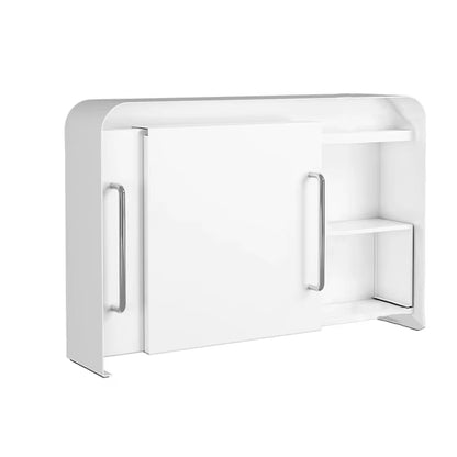Double-Layer Metal Kitchen Organizer Rack for Tableware and Spices with Side Pull Door Storage
