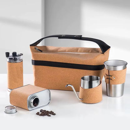 High-End Light Luxury Retro Brushed/Polished Hand-Brewed Coffee Pot Gift Set Custom Hand-Cranked Grinder Outdoor Coffee Set