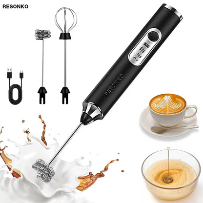 Automatic USB Rechargeable Stainless Steel Handheld Milk Frother and Coffee Mixer - Electric Matcha Whisk and Foam Maker M005