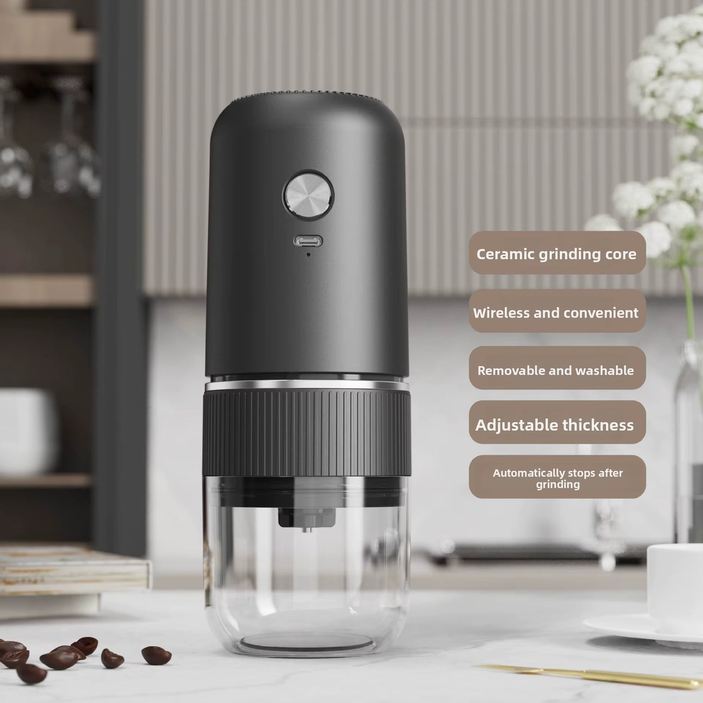 Electric Italian-Style Hand-Brewed Coffee Bean Grinder Adjustable Coarseness Small Household Conical Burr Grinder Plastic
