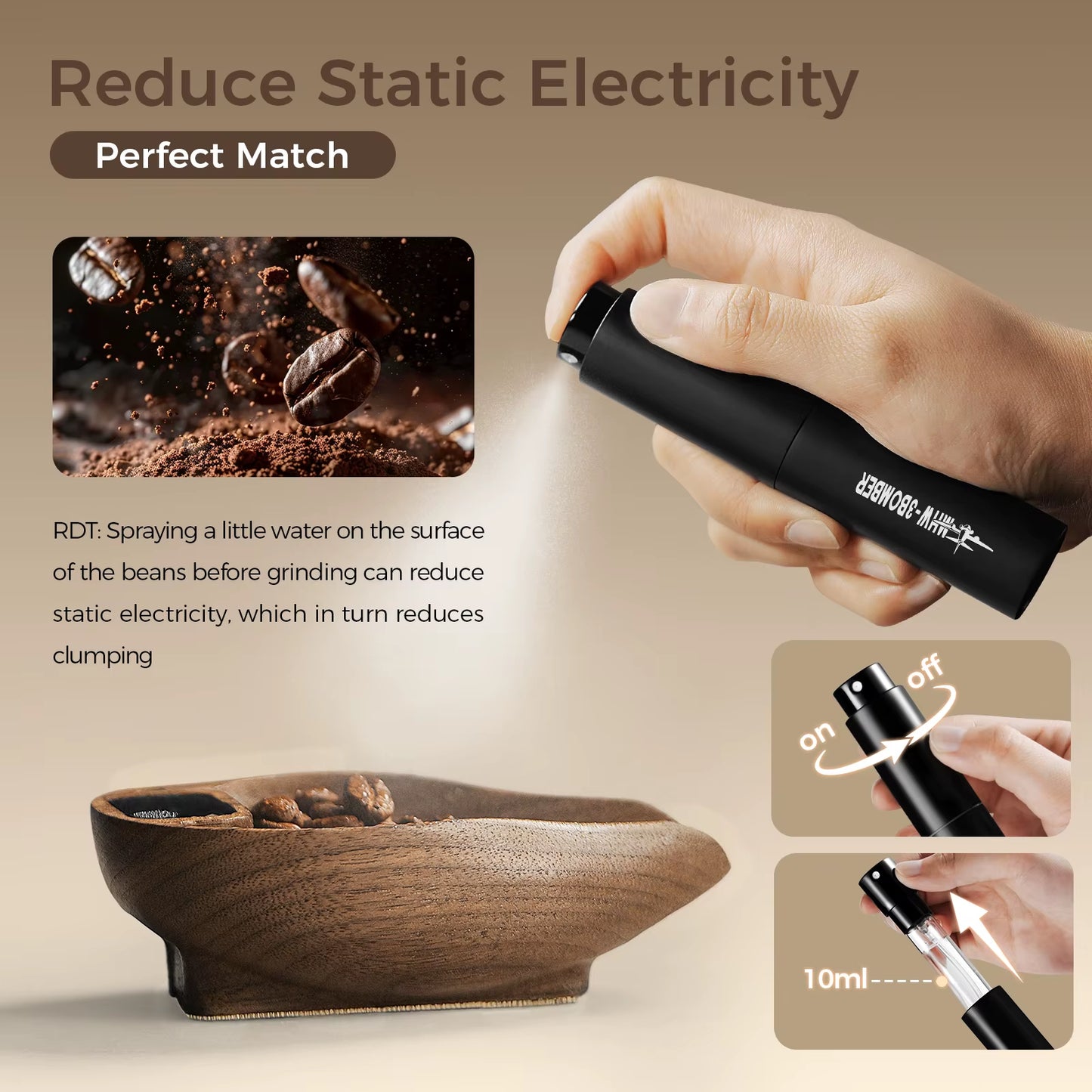 Rechargeable Digital Coffee Scale with 0.3G Precision and Wooden Finish, Includes Spray Bottle Barista Tool