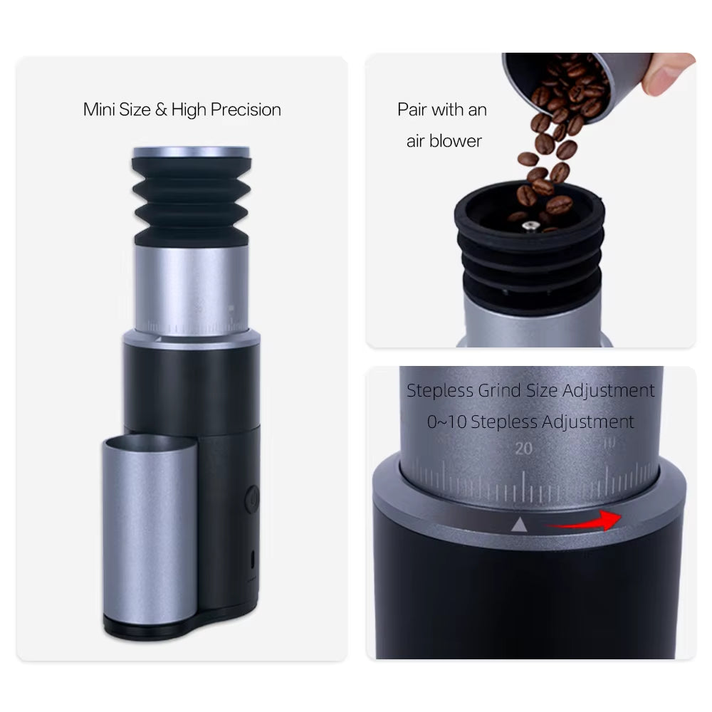Portable Rechargeable 38mm Conical Burr Coffee Grinder with USB Type-C Charging for Espresso and Pour-Over Coffee