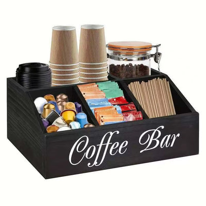 Modern Minimalist Wooden Coffee Cup and Teabag Storage Box with Dividers for Office Desktop Organization