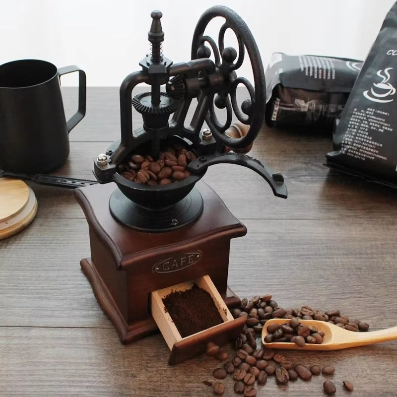 Manual Wooden Coffee Grinder - Retro Ferris Wheel Hand Crank Coffee Mill for Kitchen Use