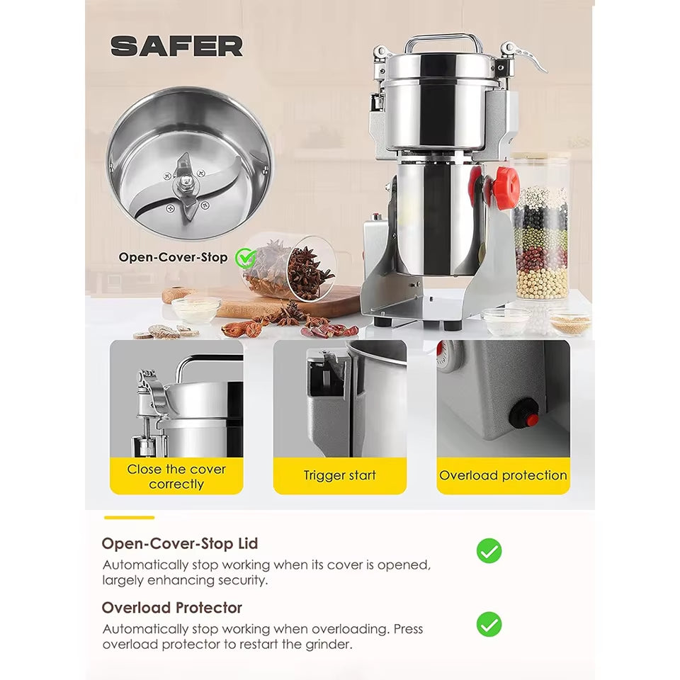 800G High-Speed Electric Coffee and Spice Grinder Mill with Enhanced Safety Features for Commercial Applications