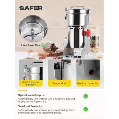 800G High-Speed Electric Coffee and Spice Grinder Mill with Enhanced Safety Features for Commercial Applications