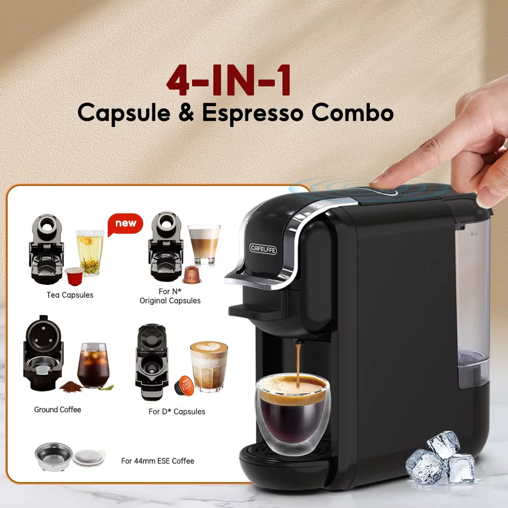 CAFELFFE 4-in-1 Coffee Capsule Machine with Hot and Cold Brewing Options, 20 Bar Pressure, Compatible with NS*DG*ESE Pods and Ground Coffee, for Large or Small Cups