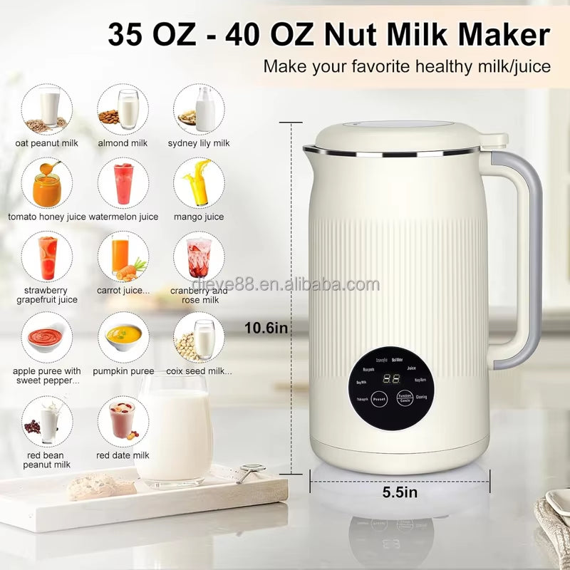 Electric Nut & Soy Milk Maker Corn Beverage Machine Stainless Steel Touchpad Control Automatic Hotel Household Use Food Blender