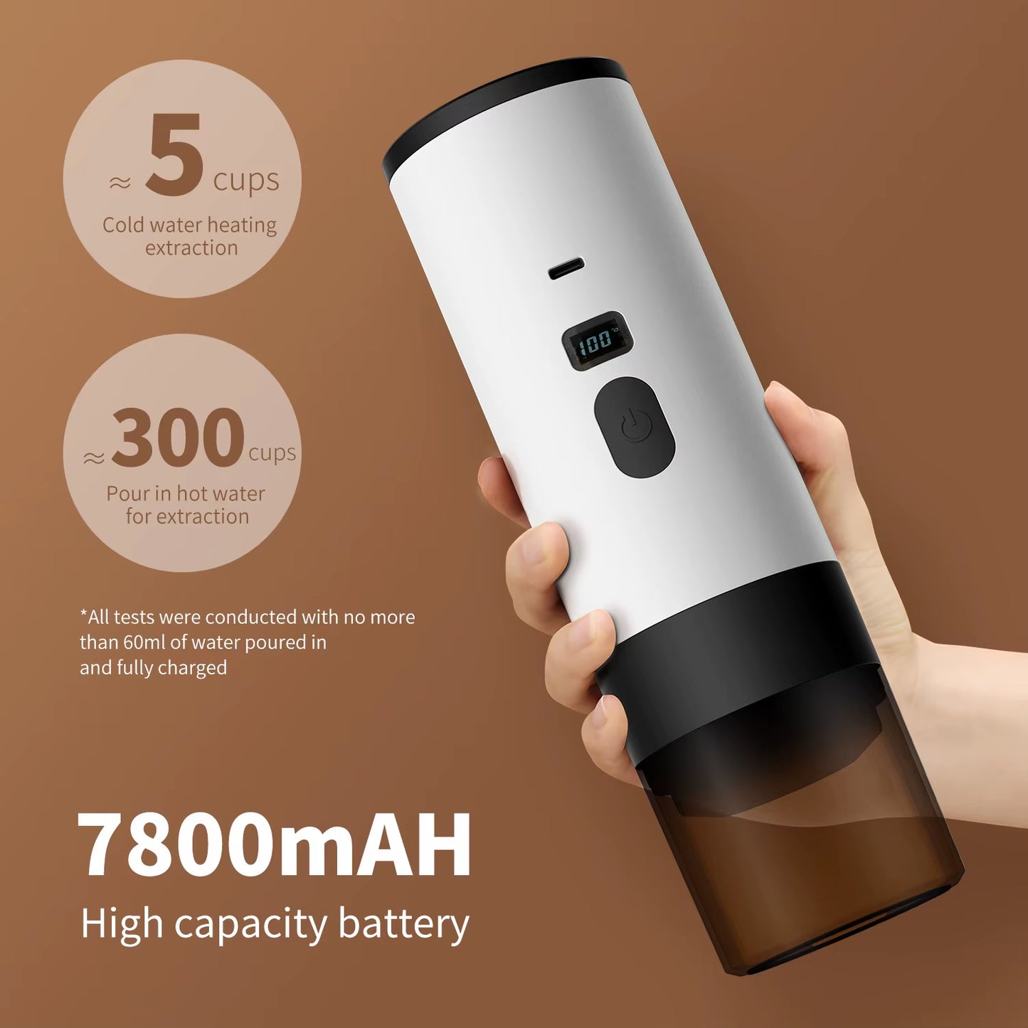 Portable Electric Espresso Machine - 2-in-1 USB Rechargeable 7800mAh Coffee Maker for Hiking, Camping, and Car Use
